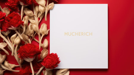 red marriage invitation postcard mockup romance letter message wedding birthday blank paper celebration templateの素材