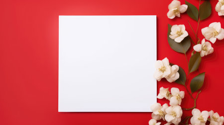 red marriage invitation postcard mockup romance letter message wedding birthday blank paper celebration templateの素材