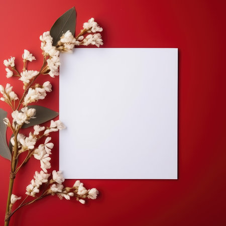 red marriage invitation postcard mockup romance letter message wedding birthday blank paper celebration templateの素材