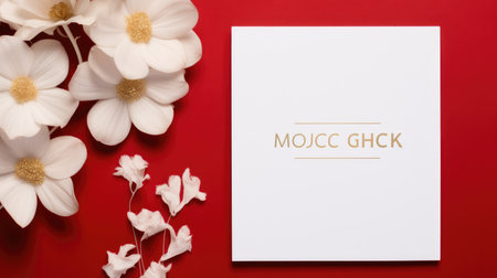 red marriage invitation postcard mockup romance letter message wedding birthday blank paper celebration templateの素材