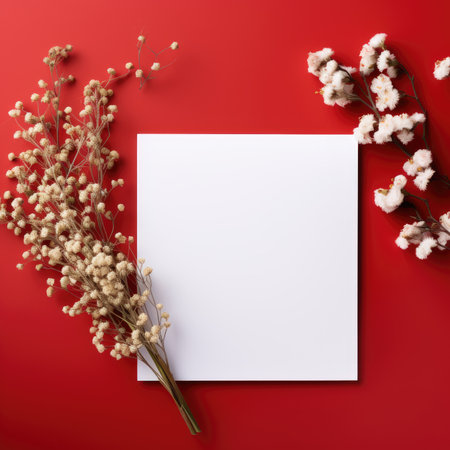 red marriage invitation postcard mockup romance letter message wedding birthday blank paper celebration templateの素材
