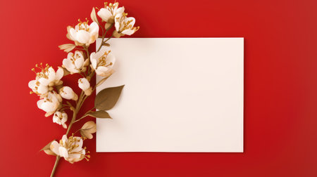 red marriage invitation postcard mockup romance letter message wedding birthday blank paper celebration templateの素材
