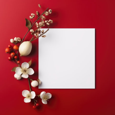 red marriage invitation postcard mockup romance letter message wedding birthday blank paper celebration templateの素材
