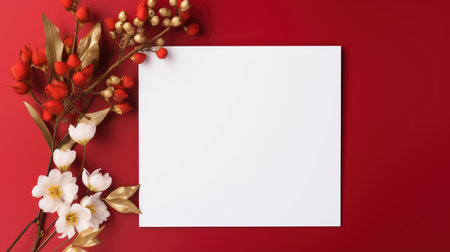 red marriage invitation postcard mockup romance letter message wedding birthday blank paper celebration templateの素材