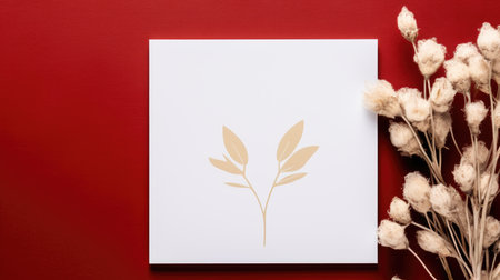 red marriage invitation postcard mockup romance letter message wedding birthday blank paper celebration templateの素材