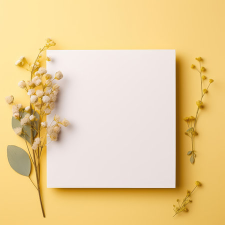 yellow marriage invitation postcard mockup romance letter message wedding birthday blank paper celebration templateの素材
