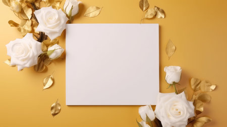 yellow marriage invitation postcard mockup romance letter message wedding birthday blank paper celebration templateの素材
