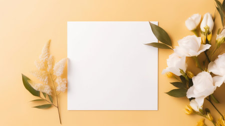 yellow marriage invitation postcard mockup romance letter message wedding birthday blank paper celebration templateの素材