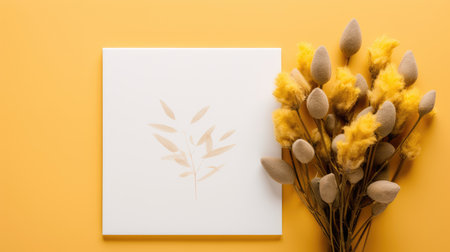 yellow marriage invitation postcard mockup romance letter message wedding birthday blank paper celebration templateの素材