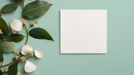 turqoise marriage invitation postcard mockup romance letter message wedding birthday blank paper celebration templateの素材