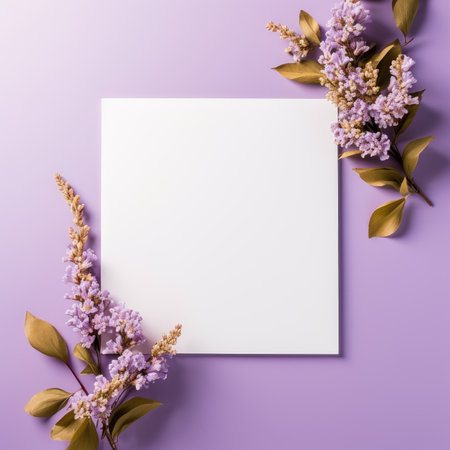 lavender purple marriage invitation postcard mockup romance letter message wedding birthday blank paper celebration templateの素材