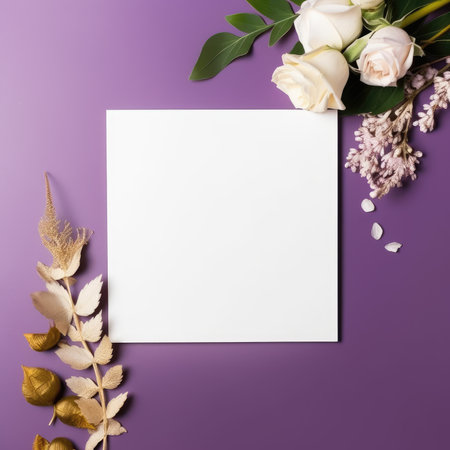 lavender purple marriage invitation postcard mockup romance letter message wedding birthday blank paper celebration templateの素材