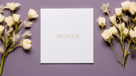 purple marriage invitation postcard mockup romance letter message wedding birthday blank paper celebration templateの素材