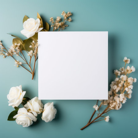 turqoise marriage invitation postcard mockup romance letter message wedding birthday blank paper celebration templateの素材