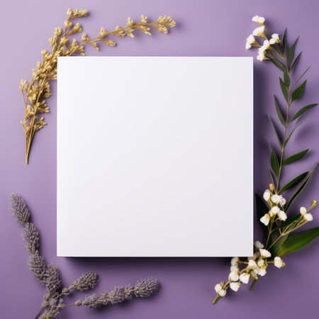 lavender purple marriage invitation postcard mockup romance letter message wedding birthday blank paper celebration templateの素材