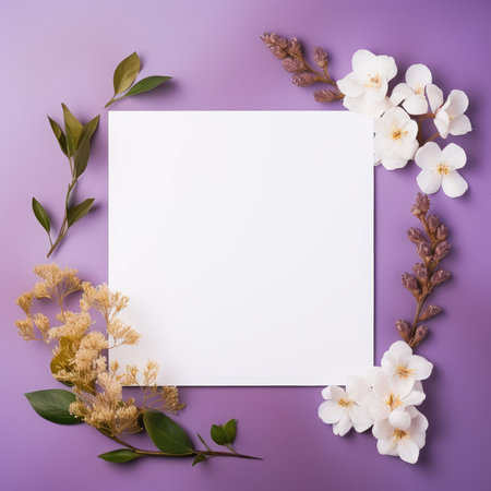 lavender purple marriage invitation postcard mockup romance letter message wedding birthday blank paper celebration templateの素材