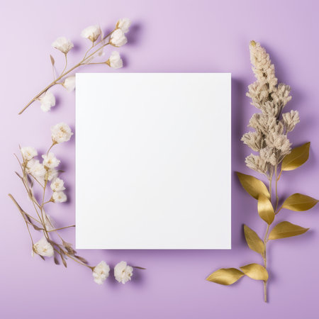 purple marriage invitation postcard mockup romance letter message wedding birthday blank paper celebration templateの素材