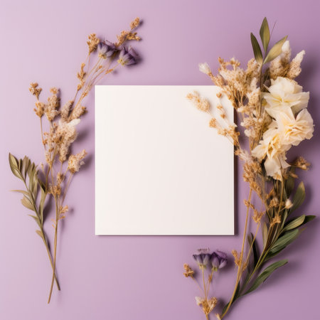 purple marriage invitation postcard mockup romance letter message wedding birthday blank paper celebration templateの素材