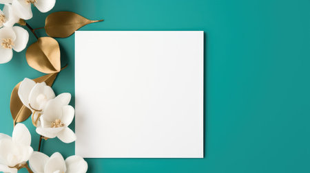 turqoise marriage invitation postcard mockup romance letter message wedding birthday blank paper celebration templateの素材