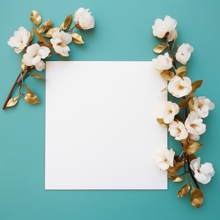 turqoise marriage invitation postcard mockup romance letter message wedding birthday blank paper celebration templateの素材