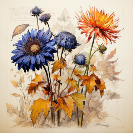 Botanical Scrapbook Sketches flowers illustration collage postcard print bouquet posterの素材