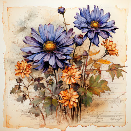 Botanical Scrapbook Sketches flowers illustration collage postcard print bouquet posterの素材