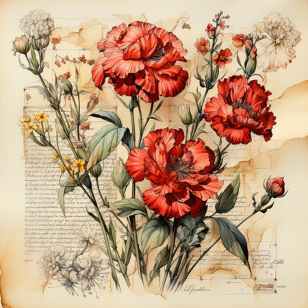 carnation Botanical Scrapbook Sketches flowers illustration collage postcard print bouquet posterの素材