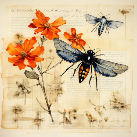 Botanical Scrapbook Sketches flowers illustration collage postcard print bouquet posterの素材