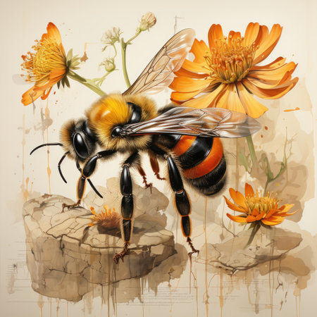 bumblebee bee Botanical Scrapbook Sketches flowers illustration collage postcard print bouquet posterの素材