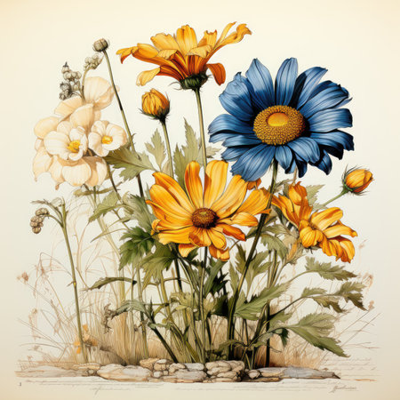 chamomile Botanical Scrapbook Sketches flowers illustration collage postcard print bouquet posterの素材