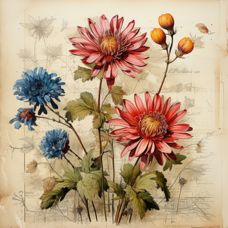 Botanical Scrapbook Sketches flowers illustration collage postcard print bouquet posterの素材