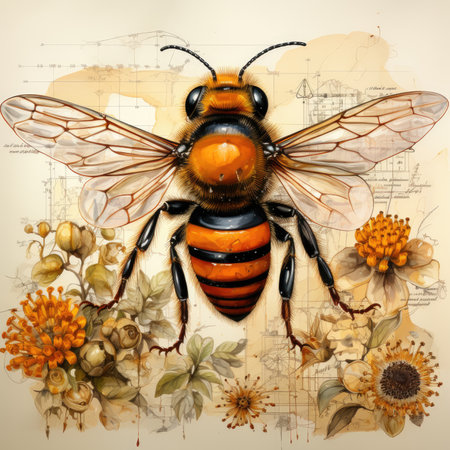 bumblebee bee Botanical Scrapbook Sketches flowers illustration collage postcard print bouquet posterの素材