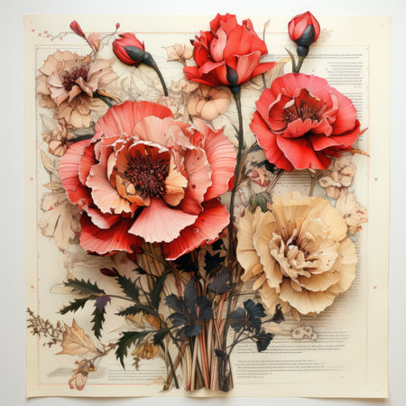 carnation Botanical Scrapbook Sketches flowers illustration collage postcard print bouquet posterの素材