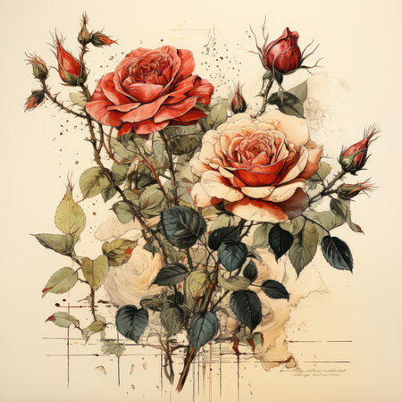 rose Botanical Scrapbook Sketches flowers illustration collage postcard print bouquet posterの素材