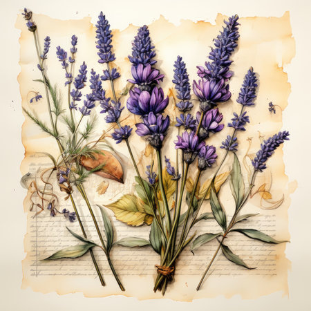 lavender Botanical Scrapbook Sketches flowers illustration collage postcard print bouquet posterの素材