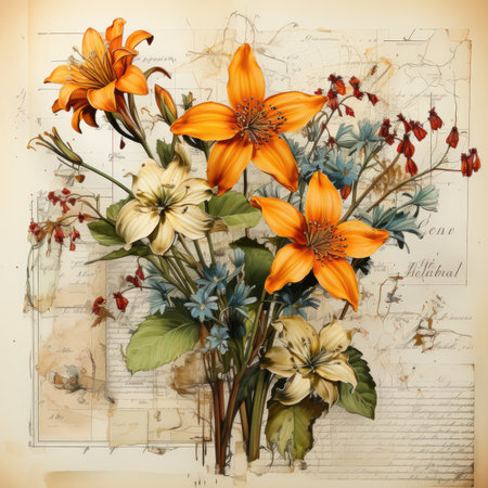 daffodil Botanical Scrapbook Sketches flowers illustration collage postcard print bouquet posterの素材