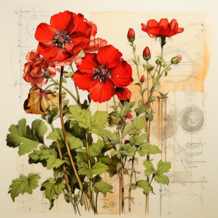 geranium Botanical Scrapbook Sketches flowers illustration collage postcard print bouquet posterの素材