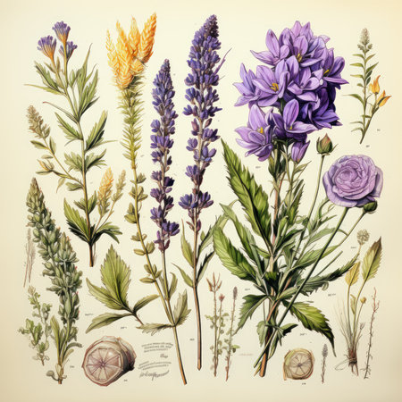 lavender Botanical Scrapbook Sketches flowers illustration collage postcard print bouquet posterの素材