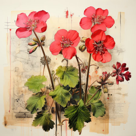 geranium Botanical Scrapbook Sketches flowers illustration collage postcard print bouquet posterの素材