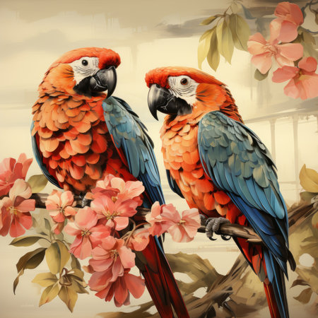 parrot Botanical Scrapbook Sketches flowers illustration collage postcard print bouquet posterの素材