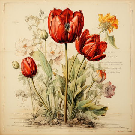 tulip Botanical Scrapbook Sketches flowers illustration collage postcard print bouquet posterの素材