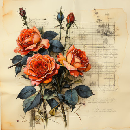 rose Botanical Scrapbook Sketches flowers illustration collage postcard print bouquet posterの素材