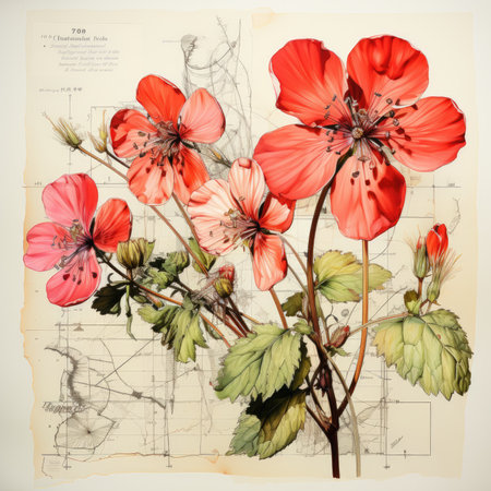 geranium Botanical Scrapbook Sketches flowers illustration collage postcard print bouquet posterの素材