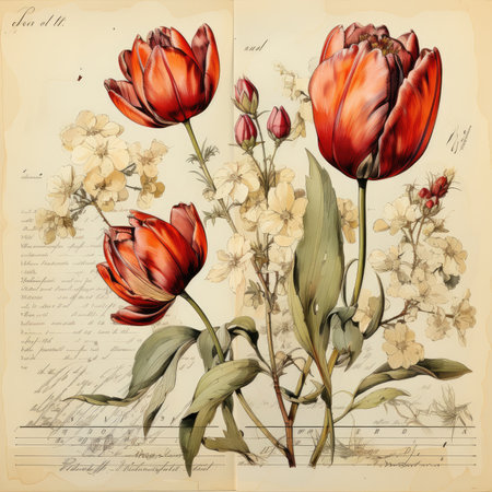 tulip Botanical Scrapbook Sketches flowers illustration collage postcard print bouquet posterの素材