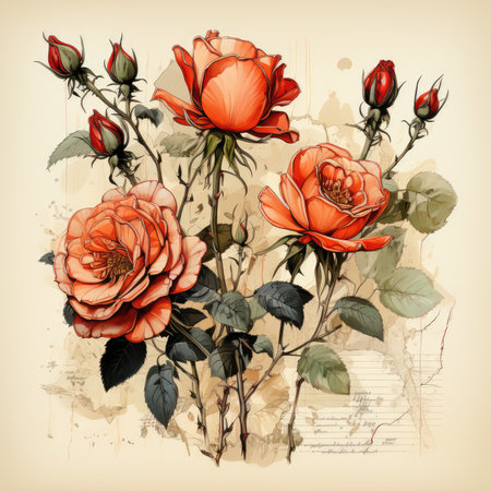 rose Botanical Scrapbook Sketches flowers illustration collage postcard print bouquet posterの素材