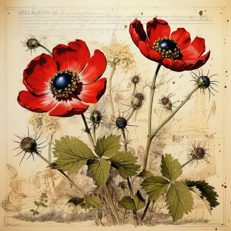 Botanical Scrapbook Sketches flowers illustration collage postcard print bouquet posterの素材