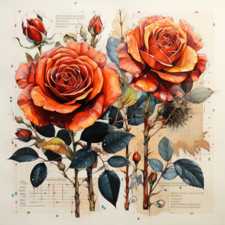 rose Botanical Scrapbook Sketches flowers illustration collage postcard print bouquet posterの素材
