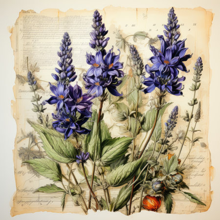 lavender Botanical Scrapbook Sketches flowers illustration collage postcard print bouquet posterの素材
