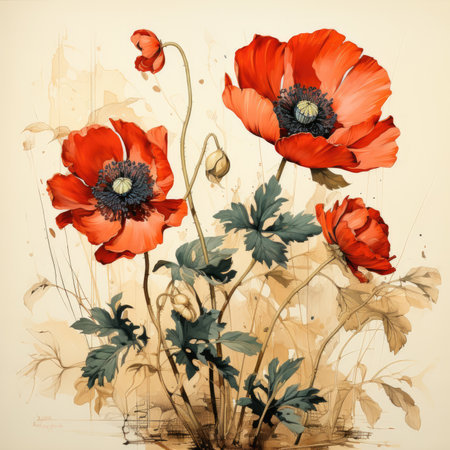 poppies Botanical Scrapbook Sketches flowers illustration collage postcard print bouquet posterの素材