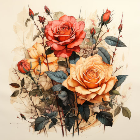 rose Botanical Scrapbook Sketches flowers illustration collage postcard print bouquet posterの素材